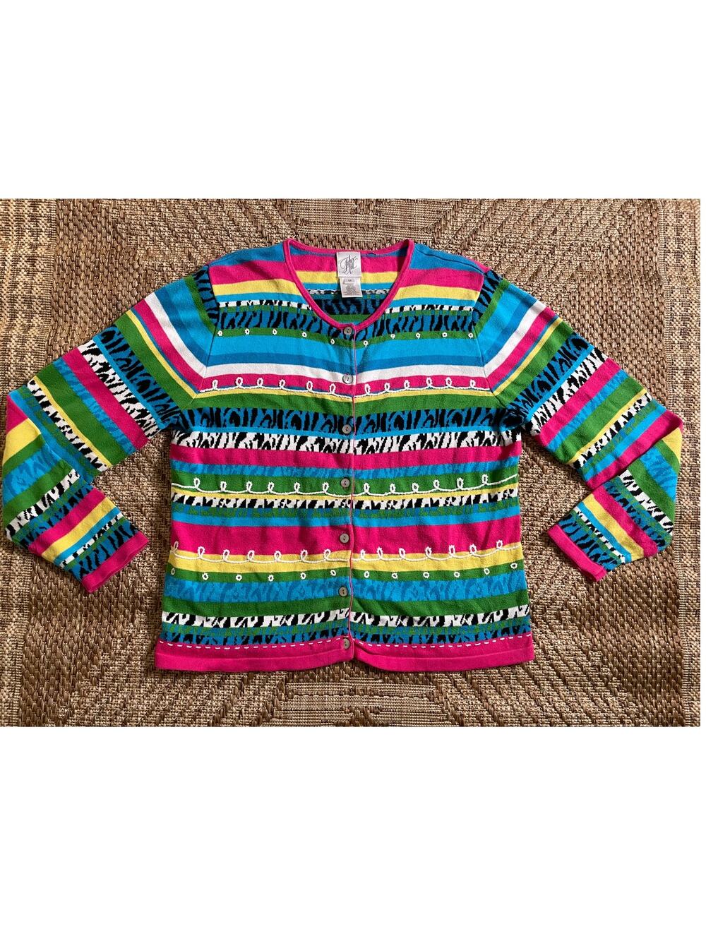 Vtg. Fisher Hill Vibrant Zebra Stripe Pattern SZ M Y2K